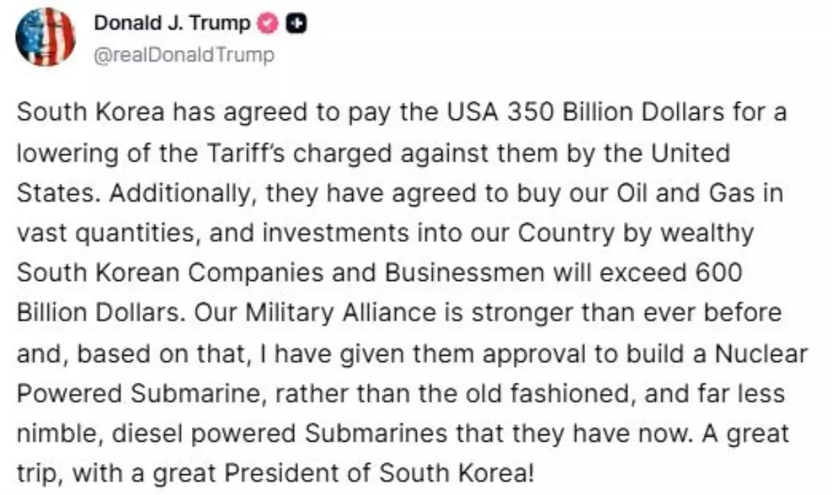 Trump, Güney Kore ile 950 Milyar Dolar Yatırım Anlaşması
